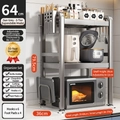 Extendable 3-tier kitchen microwave rack in gun grey metal with multi-layer storage - 3-Tier Extendable-Gun Grey-Full Accessory Set