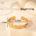 Gold stainless steel star moon open bangle with interwoven texture and size specs - Intertwined Texture Style (YB-008)