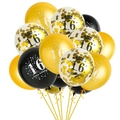 Black and gold 16th birthday balloon set with confetti and Happy Birthday print - 16 Years Old