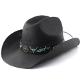Black woven cowboy hat with embroidered cattle skull band and metallic stud details - All Black