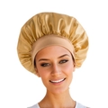 Champagne gold satin hair bonnet for sleeping with comfortable elastic wide band - Gold