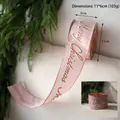 Pink velvet ribbon with rose gold Merry Christmas lettering and white snowflakes - Pink Merry Christmas Letter Ribbon 6.3cm*10 Yards