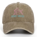 Close-up of khaki washed cotton baseball cap featuring female silhouette embroidery - Khaki