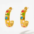 Boucles d'oreilles créoles dorées en acier avec des pois en émail multicolores - Or + Pois Colorés Clairs (KDE792)