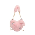 Borsa a tracolla in peluche rosa a forma di cuore con ricamo di coniglio e catena - Rosa Chiaro