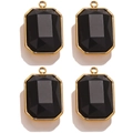 Set of four gold-plated stainless steel pendants with black rectangular crystal stones - Rectangle / Black