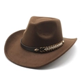 Classic brown wool felt western cowboy hat with leather band and metal studs detail - M (56-58cm) / Coffee