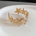 Polished gold starfish open cuff bracelet with textured metallic grain finish - Linked Starfish Shape (11#)