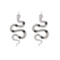 Silver snake drop earrings with black gemstones and punk style scale texture detail - Silver Snake Black Stone