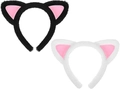 Dettaglio di cerchietti con orecchie di gatto in peluche nero e bianco con interno rosa - Set Bianco e Nero 2 Pezzi