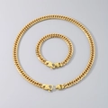 Golden Cuban link necklace and bracelet set with leopard head clasp in polished finish - Bracelet 21.5cm / Gold Leopard Head Style