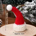 Set of 5 mini knitted Santa hats for Christmas cupcake decoration 7.5cm red and white - Pointed Knitted Mini Christmas Hat 5Pcs