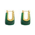 U-shaped earrings with gold metal and translucent dark green resin geometric hoops - Acrylic U-Shaped Hoop Earrings - Green
