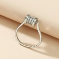 Silver-toned spinning cylinder ring featuring three rows of pavé-set round cubic zirconia - Adjustable Open / Silver Rotatable Spiral Ball Style (JZ613S)