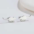 Polished silver stainless steel mouse stud earrings for women on white background - Little Mouse / Steel
