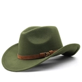 Classic dark green wool western cowboy hat with brown leather belt and gold buckle - Army Green
