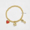 Pulsera de cuentas bañada en oro 18k con corazón de esmalte rojo y dijes moka - Rojo
