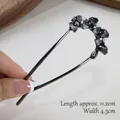 Épingle à cheveux en U avec feuille de ginkgo, pierres noires et perles blanches - Plusieurs Feuilles de Ginkgo Noires (80#)