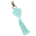 Light blue handwoven heart keychain with bronze clasp and tassel decoration - Mint Green