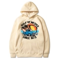Beige Gulf of Mexico vintage beach hoodie with palm tree and sun print on white background - Khaki