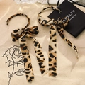 Chic leopard print bow tassel earrings with silk ribbon design and metallic studs - Leopard Bow Tassel Style (E33062)