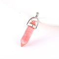 Pink quartz hexagonal crystal pendant with silver metallic bail for necklace - Watermelon red