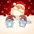 Cute Santa gnome stud earrings with heart-shaped light blue stone in festive theme - White Gold