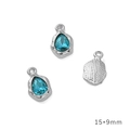 Y2K silver heart pendant with blue teardrop crystal rhinestones in 15x9mm size - AB Color Drop Silver Blue Crystal