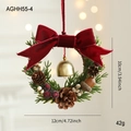 Christmas wreath with red velvet bow, gold bells, and pine cones, size 12cm decoration - Burgundy Bow Bell Wreath