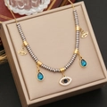 Fashionable stainless steel eye pendant necklace with blue crystals in jewelry box - Blue Water Drop Eye Style (1#)