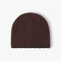 Chocolate brown rib-knit beanie hat for winter warmth with thick textured stitching - Brown