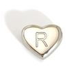 Polished silver stainless steel heart bead featuring engraved capital letter R - Letter R Style (SP143S-R)
