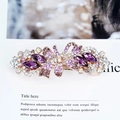 Elegante fermaglio per capelli a fiocco dorato con cristalli viola e strass - Viola