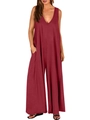 Mouwloze jumpsuit met V-hals en wijde pijpen in diepe wijnrode kleur - S / Bordeauxrood