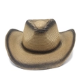 Detail of cross-woven texture on brown gradient straw cowboy hat with braided band - M (56-58cm) / Khaki & Black