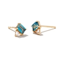 Geometric gold stud earrings with rectangular blue stone and round white zircon detail - Gold Blue Rectangle Zircon Studs
