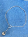 Silver-finish heart lock pendant necklace with sparkling crystal rhinestones set in steel - Heart Lock Rhinestone 8mm 63cm
