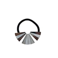 Black elastic hair tie with a pleated silver alloy semi-circle metal ornament - Pleated Fan Texture / Silver Fan Shape
