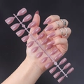 Glossy dusty rose pointed press-on nails set shown on a model hand with various sizes - Glossy Bean Paste Red (JJL-19)