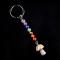 Colorful natural stone mushroom keychain featuring a vibrant seven-color bead cluster - Crazy Agate