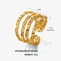 Anello regolabile a 4 strati in acciaio placcato oro 18K con trama a martello ondulata - Design a Quattro Strati / Oro