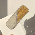 Elegante pasador rectangular con perlas blancas, cristales ámbar y brillantes diamantes - Estilo 9 - Perla Bicolor Champaña
