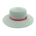 Detail of mint green woven straw hat with pink leather belt and gold metal buckle - M(56-58cm) / Mint Green