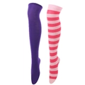 Lot de chaussettes hautes avec motifs violet uni et rayures roses à revers côtelés - Taille unique / Violet et Rose Clair / Yin Yang 22
