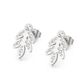 Elegante silberne Blatt-Ohrstecker mit funkelnden Zirkoniasteinen im minimalistischen Stil - Strass Zweig Blatt Stil (KLJ569-Z) / Silber