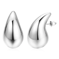 Pendientes minimalistas de gota de plata con acabado pulido espejo y diseño elegante - Plata Grande Gota