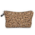Detail of a brown leopard heart print toiletry bag with zipper and hand strap - 52165