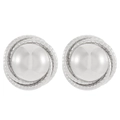 Silver round disc stud earrings with textured twisted rope edge on a white background - Silver Round Braided Rope Texture Style (N-1145)