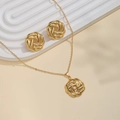 Luxury gold-plated swirl necklace and earrings jewelry set on stone platform - Vortex Knot Shape Style (E5267)