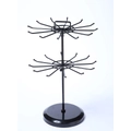 Two-tier rotating black metal necklace stand with stable base for jewelry display - Black